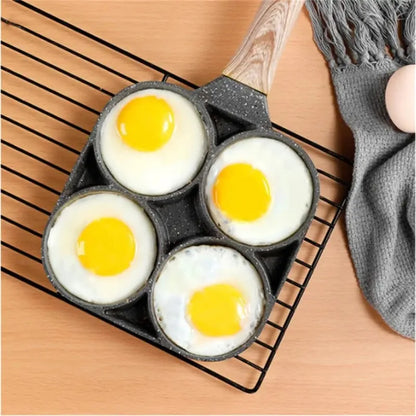 4-Hole Nonstick Omelette Pan — Thickened Breakfast Skillet for Eggs, Steak, Burgers, and Induction Cooking
