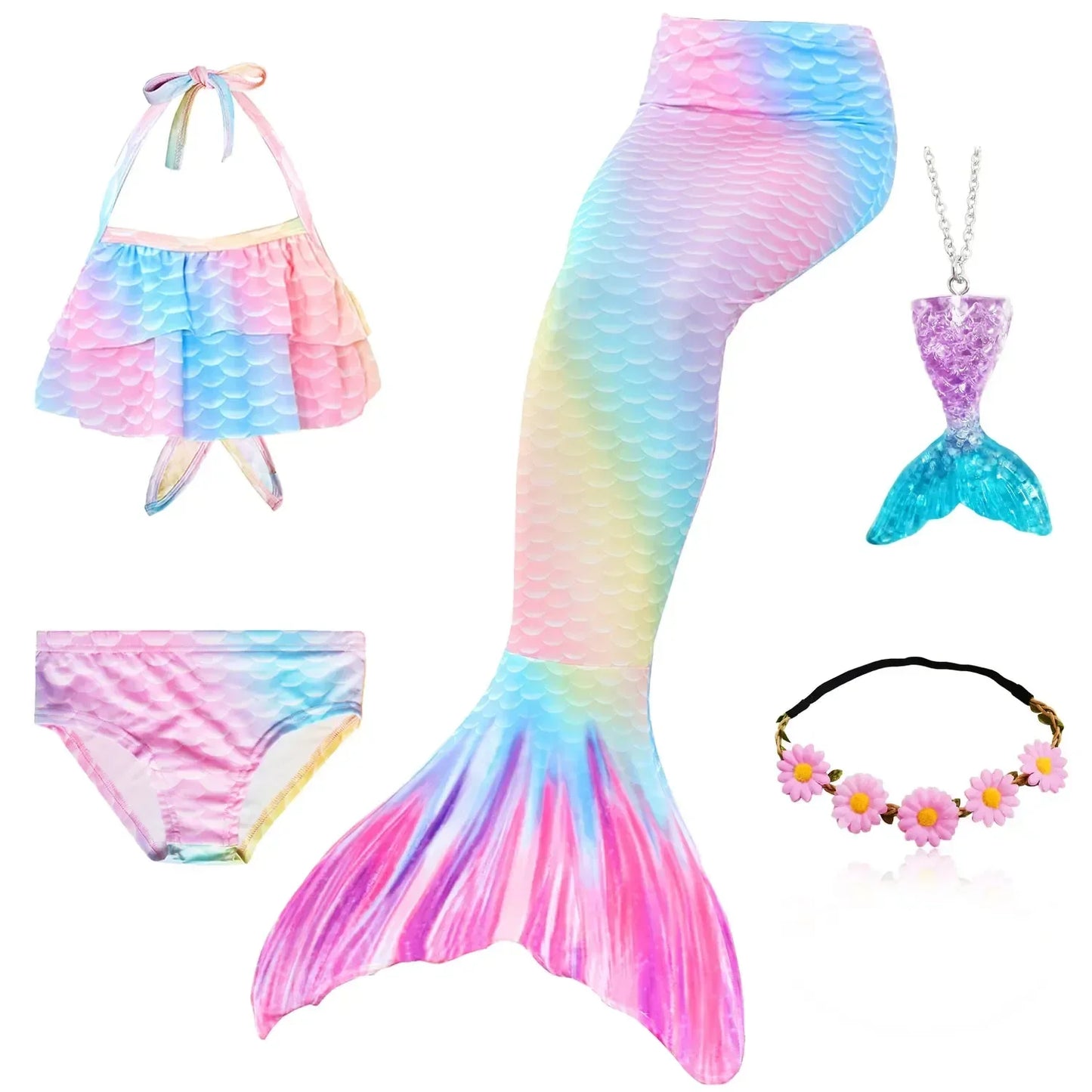 Kids Mermaid Tail Swim Costume - Girls Mermaid Swimsuit for Swimming, Cosplay & Birthday Party Dress Up