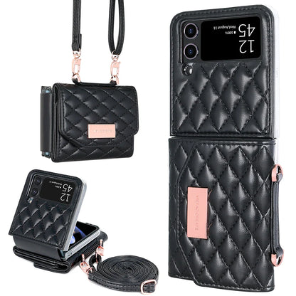 VIETAO Leather Wallet Phone Case with Crossbody Strap — Pink Purse Case for Samsung Galaxy Z Flip 3/4/5/6/7