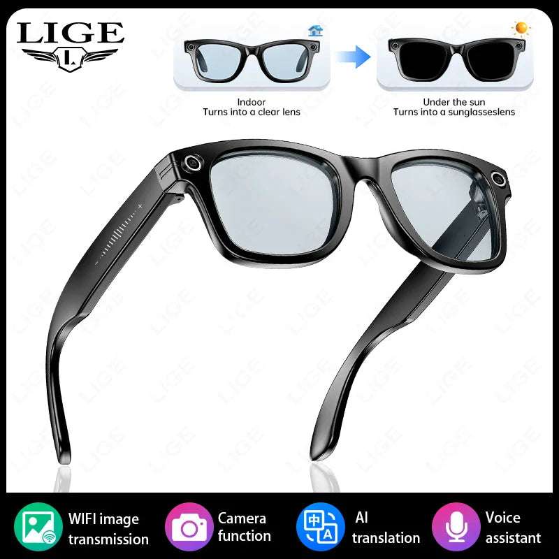 LIGE AI Smart Glasses — 8MP Camera, Video Recording, 100+ Languages Translation, Bluetooth Call & Music for Men & Women