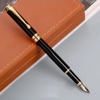 Golden Text Custom Engraving Fountain Pen | School Supplies 2024 Stationery | Men's Luxury Writing Office Metal Pen