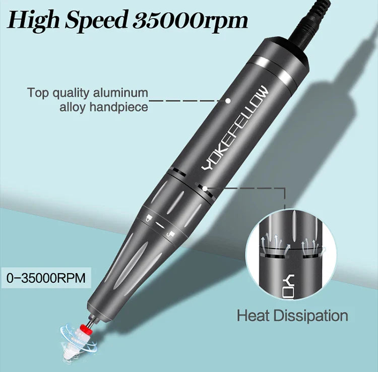 YOKEFELLOW Professional Nail Drill Kit – 35000RPM Rechargeable Electric Nail File for Manicure, Acrylic & Gel Nails