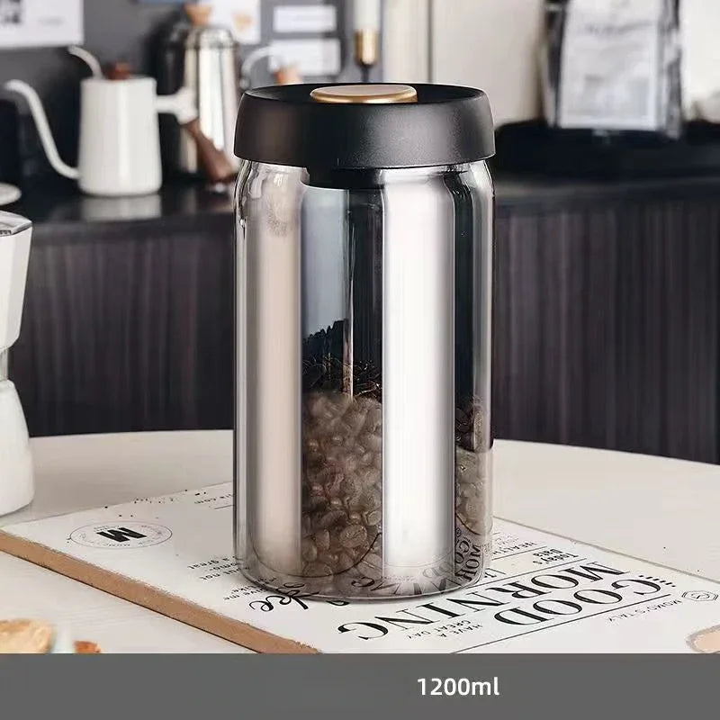 Coffee Bean Vacuum Sealed Glass Jar — Light-Proof, Airtight Container for Food, Grains, Candy & Moisture-Proof Storage