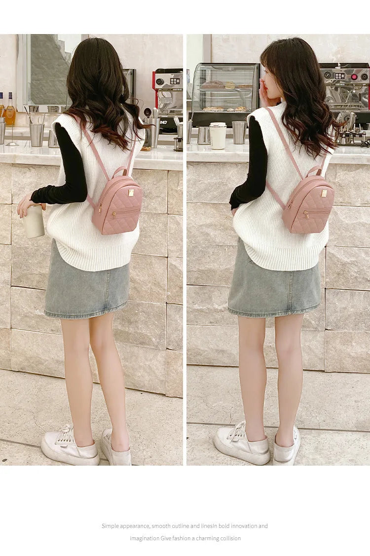 2024 K-Style Quilted Embroidered Small School Backpack for Girls - Western-Inspired Ladies' Bag