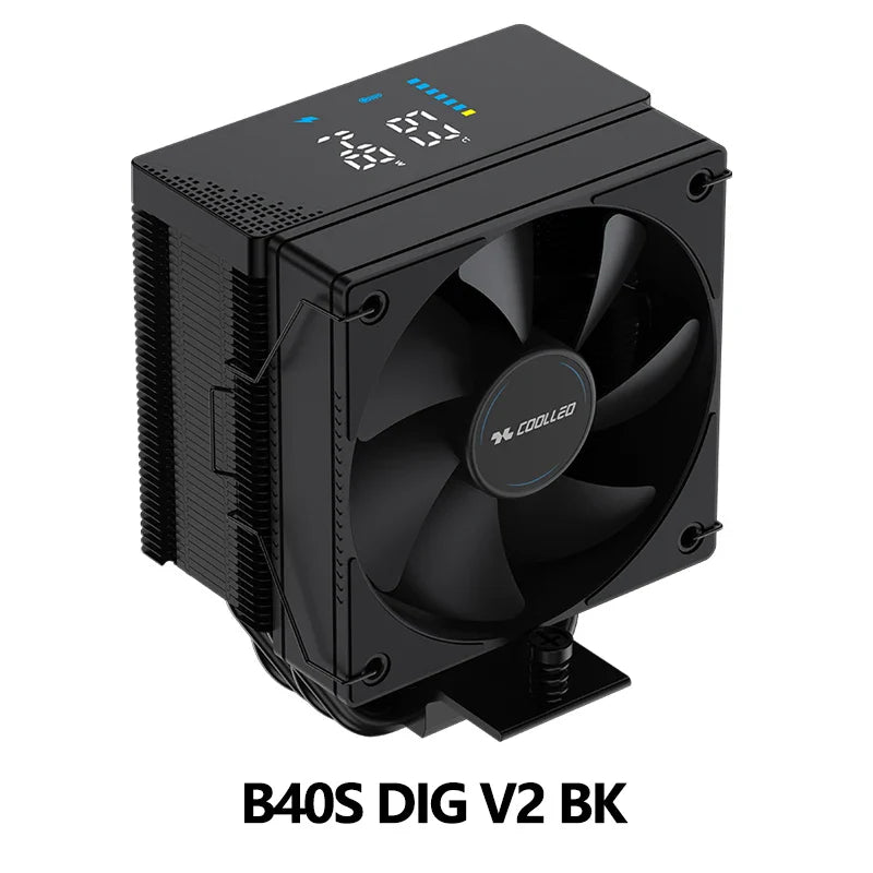 COOLLEO B40S DIG CPU Air Cooler with Intelligent Temperature Display – 4 Heat Pipes 200W TDP Radiator for Intel LGA1700/115X & AMD AM4/AM5