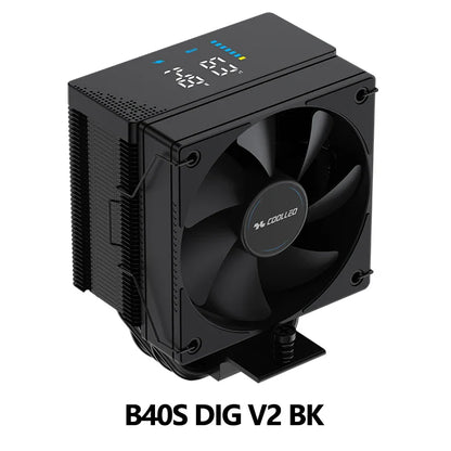 COOLLEO B40S DIG CPU Air Cooler with Intelligent Temperature Display – 4 Heat Pipes 200W TDP Radiator for Intel LGA1700/115X & AMD AM4/AM5