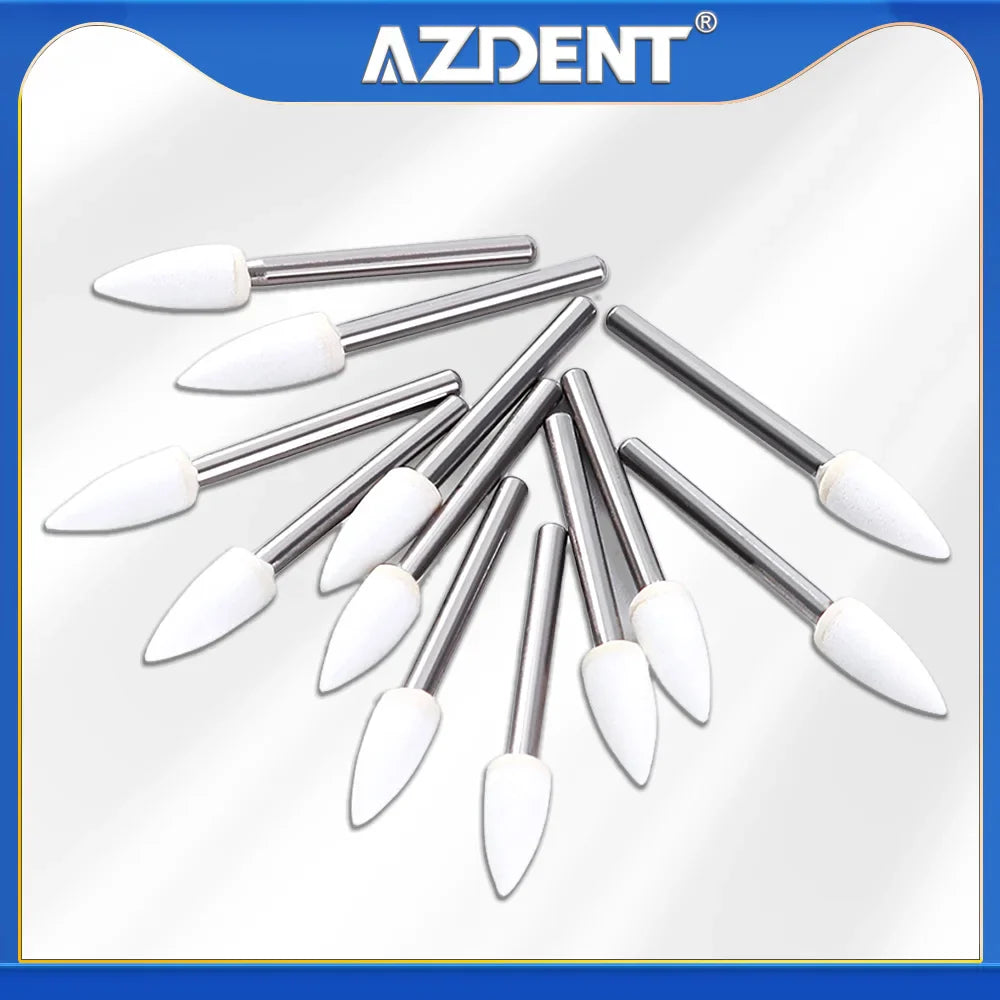 AZDENT White Stone Polishing Burs Kit – Flame, Cone & Round Shapes for Porcelain, Enamel & Composite Resin