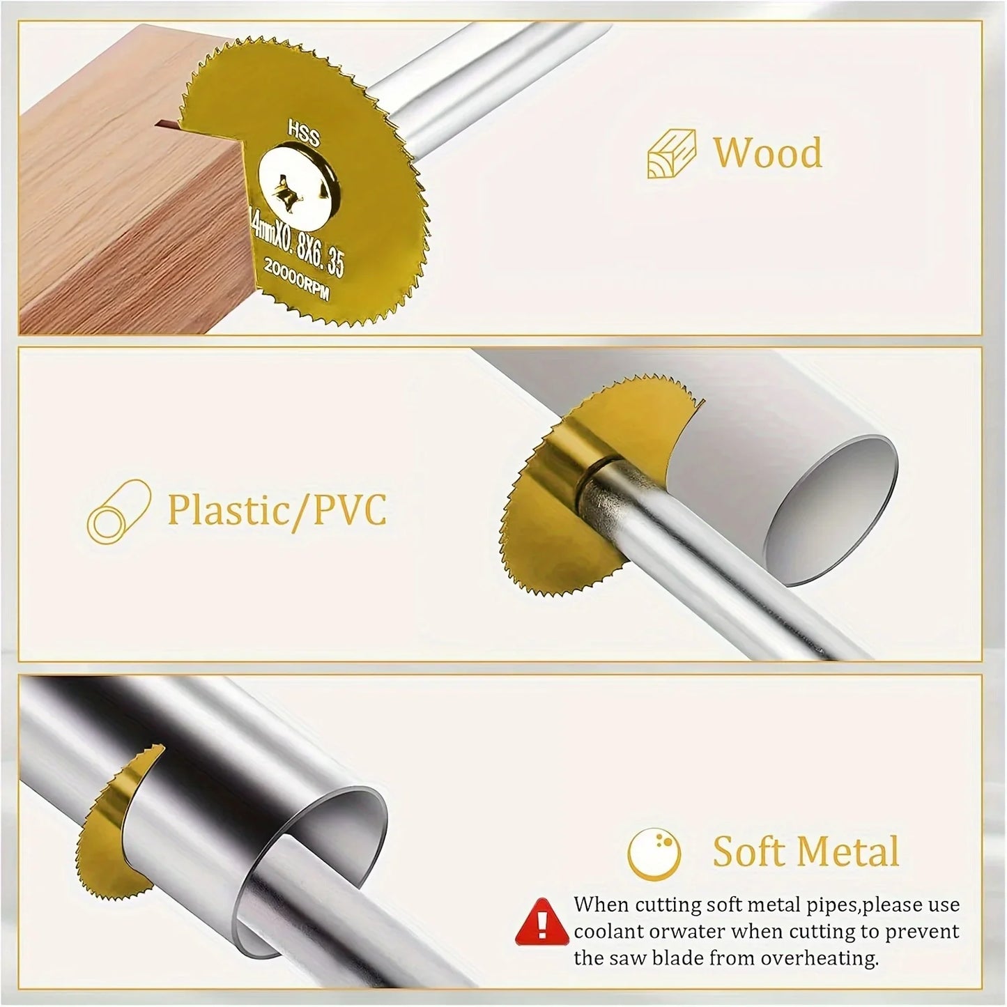 7Pcs HSS Saw Blade Set - Titanium Coated Hex Shank Cutting Discs for Wood, Metal, Tile, Stone, Glass & Plastic