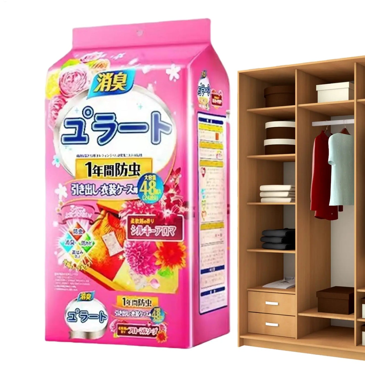 48pcs Closet Scent Bags – Camphor Insect Repellent & Moisture-Proof Wardrobe Deodorant Sachets