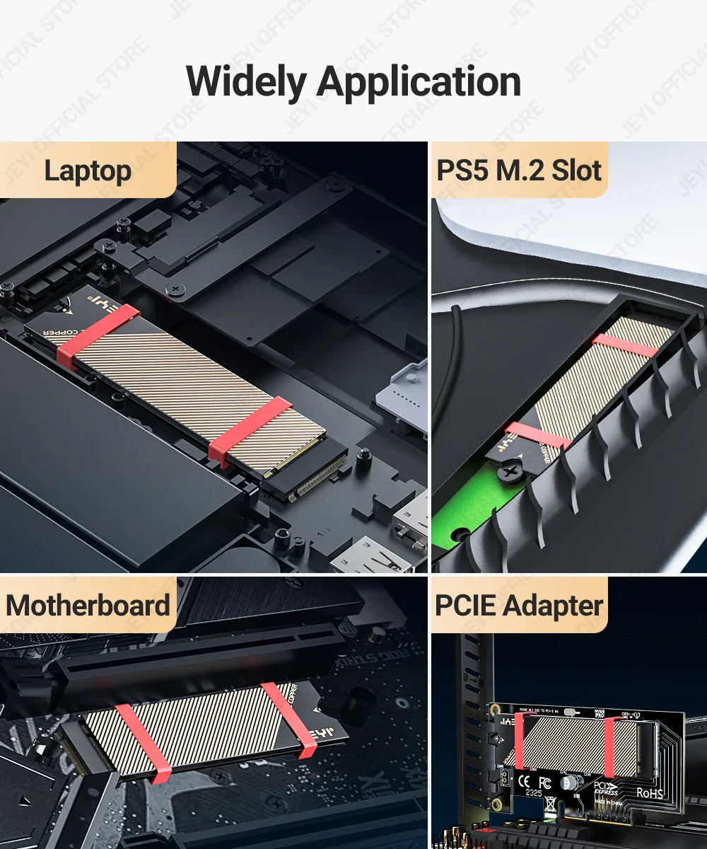 JEYI M.2 Copper SSD Heatsink with Graphene Layer - NVMe NGFF 2280 Drive Cooler for Laptop, PC & PS5
