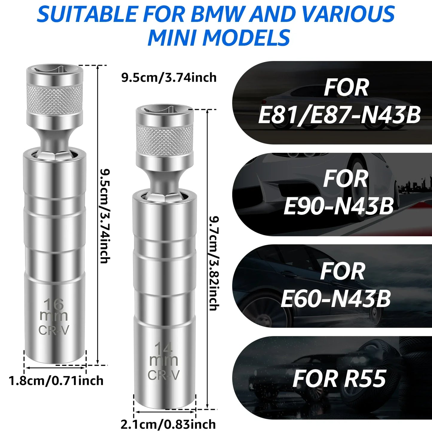 2Pcs Magnetic Swivel Spark Plug Socket Set – 14mm & 16mm Removal & Installation Tool