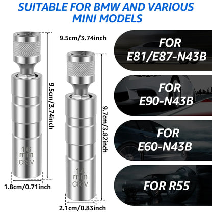 2Pcs Magnetic Swivel Spark Plug Socket Set – 14mm & 16mm Removal & Installation Tool