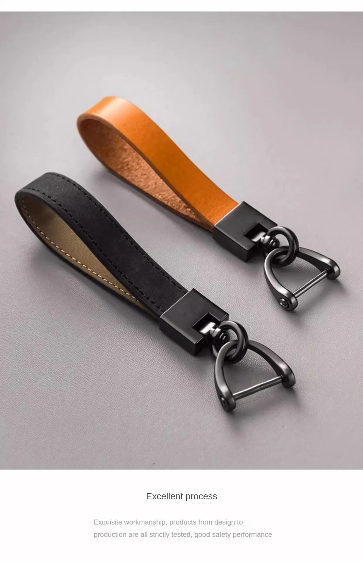 Luxury Genuine Leather Car Keychain – Pure Color Buckle Key Ring, Stylish Car Accessory Gift