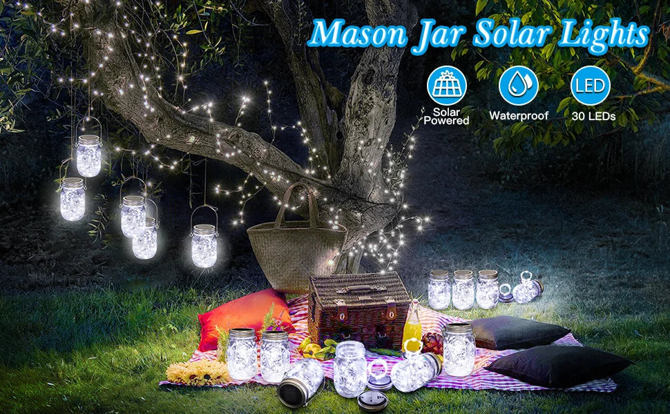 Mason Jar Solar Bottle Lights – LED String Fairy Lights, Waterproof Hanging Lantern for Garden & Wedding Decorations