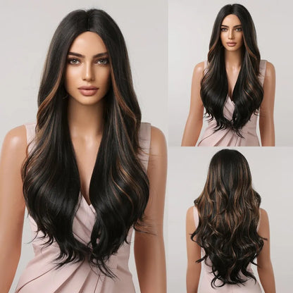 Long Pink Wavy Wig for Women — Middle Part Synthetic Hair, Heat-Resistant, Natural-Looking Cosplay Wig