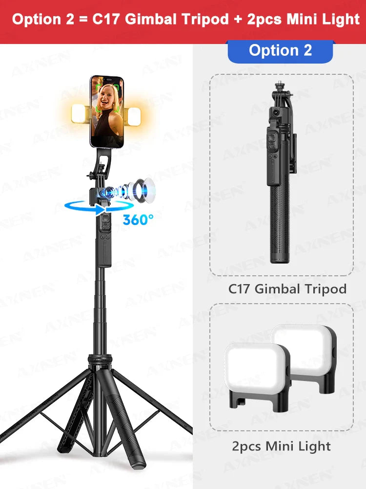 C17 AI Smart Gimbal Tripod – Foldable 360° Selfie Stick with Auto Face Tracking Quadruped Mobile Phone Holder