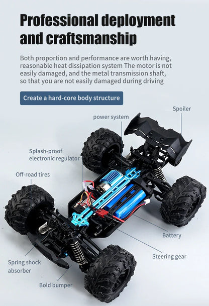 16103 Fast RC Cars – 50km/h 1/16 Off-Road 4WD Monster Truck with LED Headlights, 2.4G Waterproof Remote Control for Adults & Kids