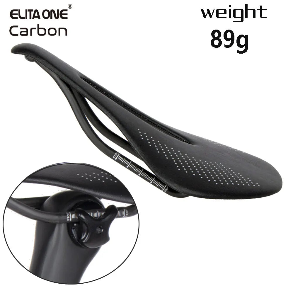ELITAONE Road & MTB Bike Saddle — 240x143mm Carbon Fiber Round Rail | Super Light 89g 3143ER Seat