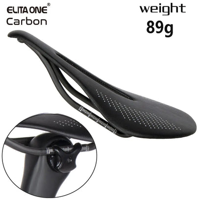 ELITAONE Road & MTB Bike Saddle — 240x143mm Carbon Fiber Round Rail | Super Light 89g 3143ER Seat