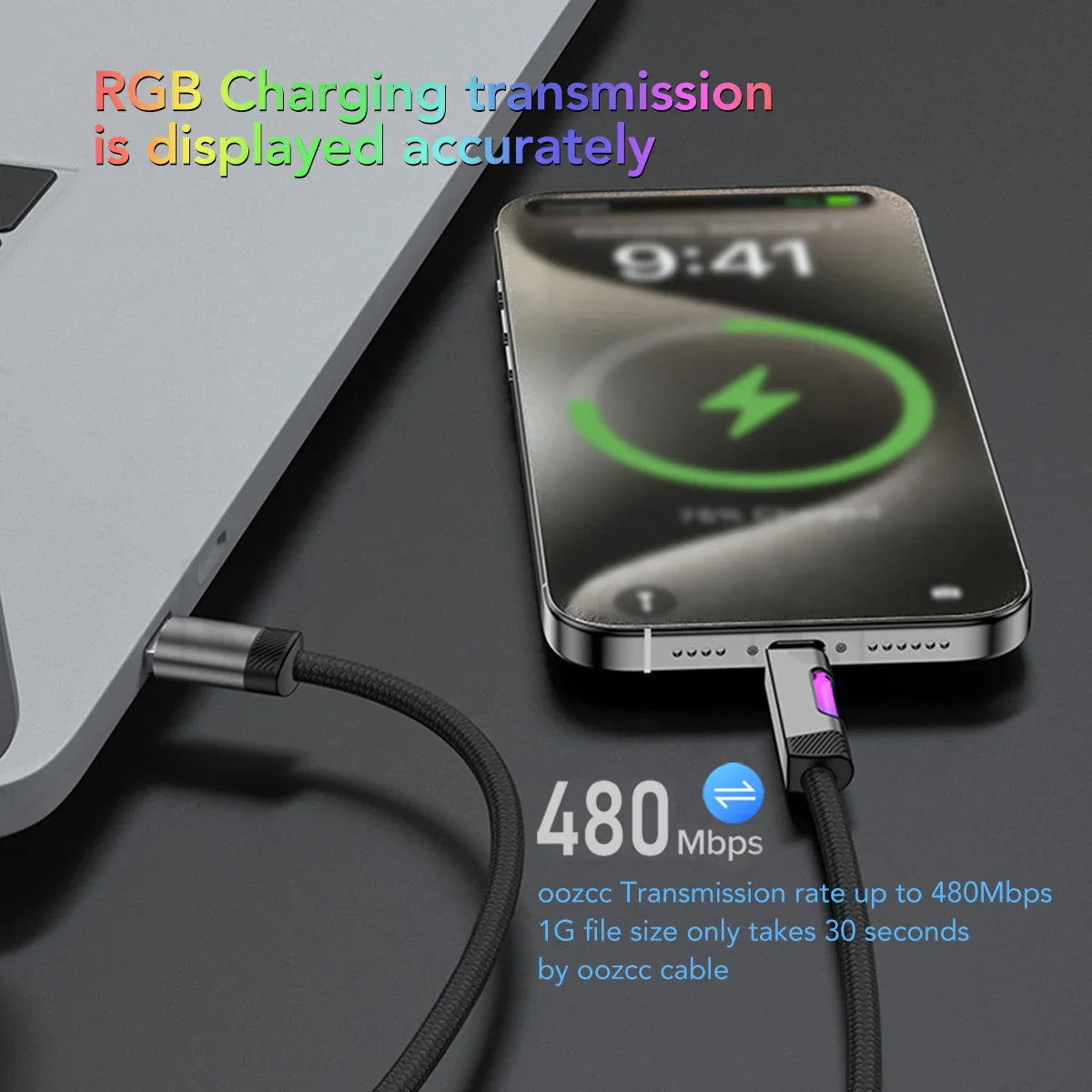 RGB Fast Charging Cable 120W 6A – USB Type-C Charge Cord with Ambient RGB Light