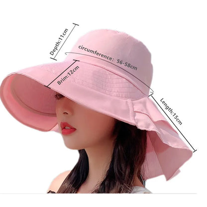 Stylish Women's Summer Sun Hat: Wide Brim UV Neck Protection Bucket Hat - Foldable Panama Cap for Beach, Travel, and Outdoor Adventures
