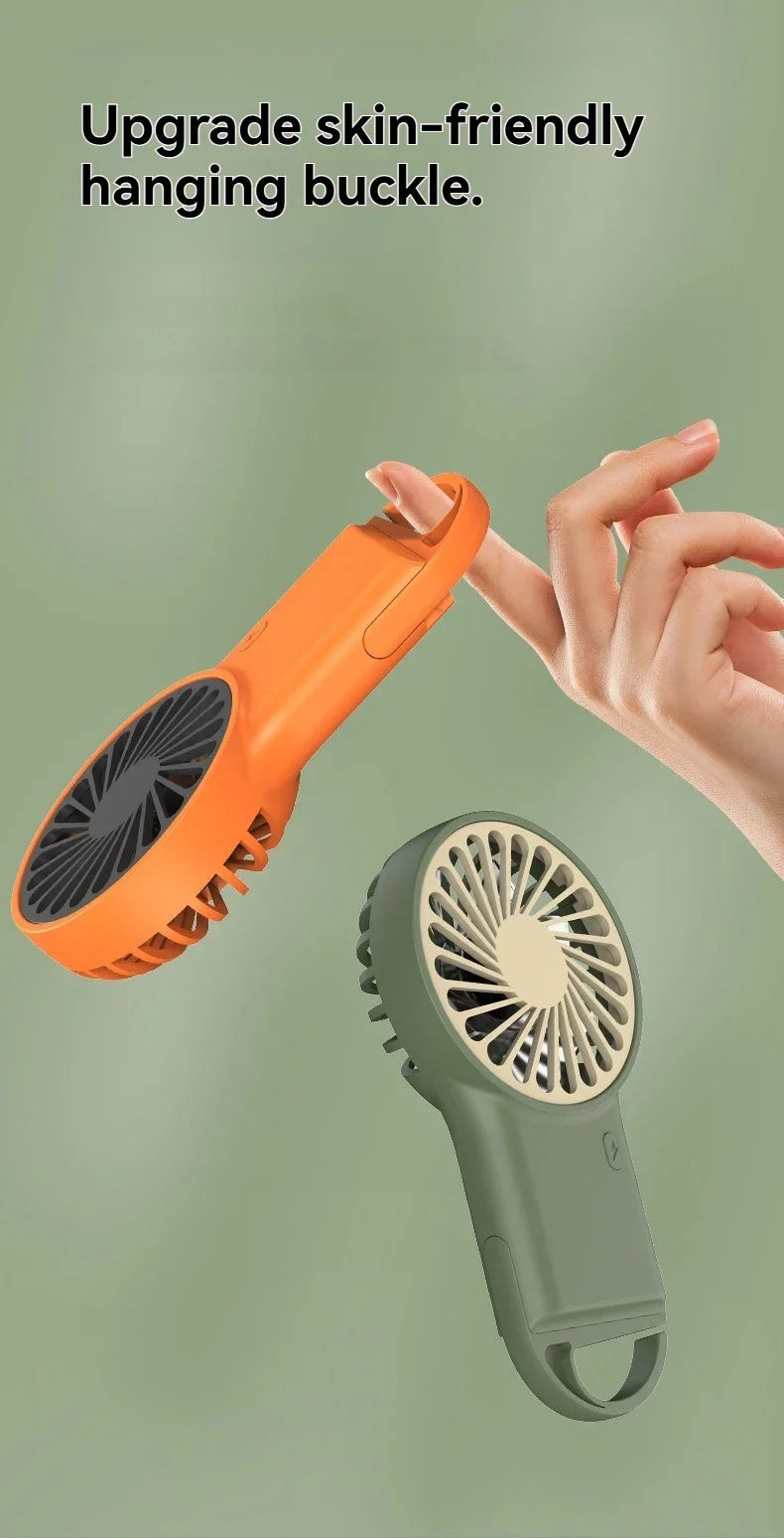 New Foldable USB Rechargeable Mini Fan | Handheld Desktop Fan with Cartoon Design & Hook for Outdoor, Home & Office Use
