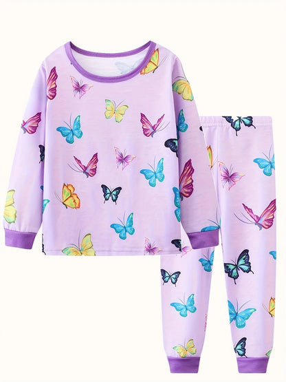 Girls Unicorn Cartoon Pajama Set – Long Sleeve Two-Piece Sleepwear for Kids