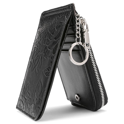 Ladies Zip Coin Purse with Key Ring – Embossed Design, Multi-Card Slots, Large Capacity Wallet Fashion Accessory