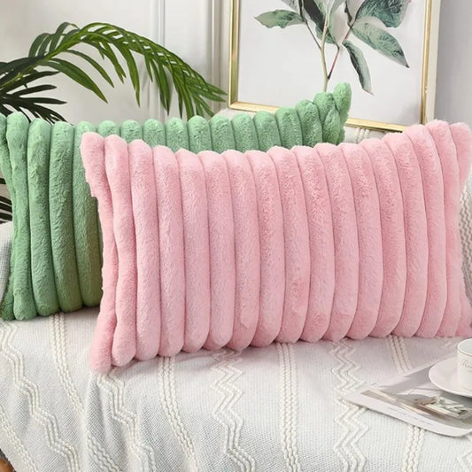 Faux Fur Plush Throw Pillow Covers – Soft Decorative Cushion Cases for Couch, 30x50cm & 45x45cm, Orange, Green, Pink, Cream