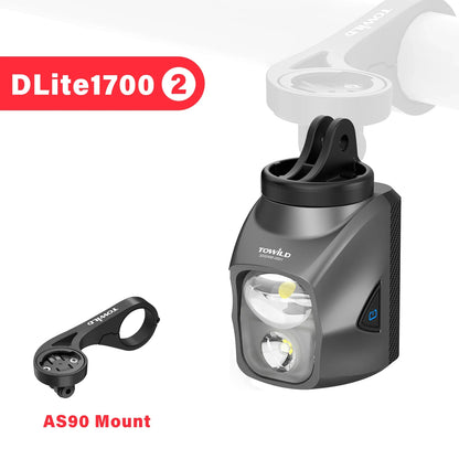 TOWILD DL1700 LED Bicycle Light – 1900LM Rechargeable Front Light with Focus & Flood Beam, Power Bank Function