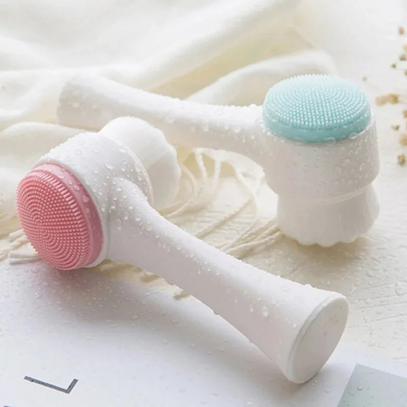 3D Double-Sided Silicone Facial Cleansing Brush – Soft Bristles Manual Massage Exfoliator for Deep Face Wash