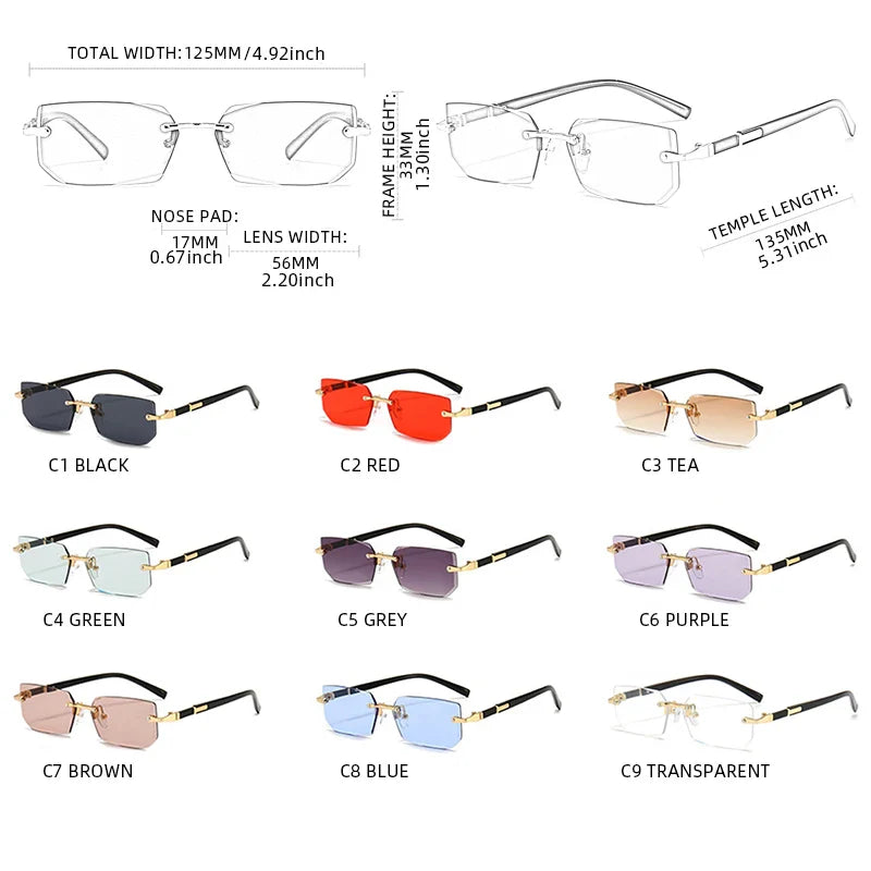 Fashion Rimless Sunglasses – Classic Small Square Frameless Shades for Men & Women, Summer Travel Eyewear