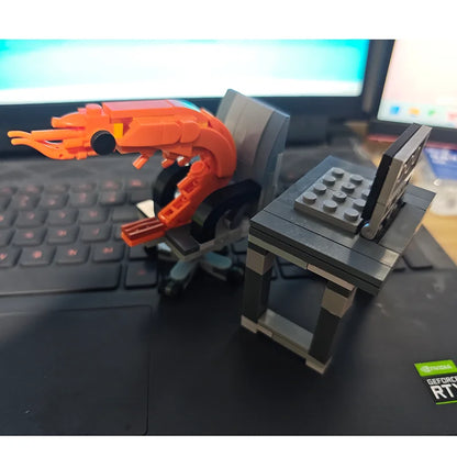 MOC Building Block Shrimp Model – Puzzle Assembly Figurine for Boys and Girls, Creative Internet Celebrity Parody Toy