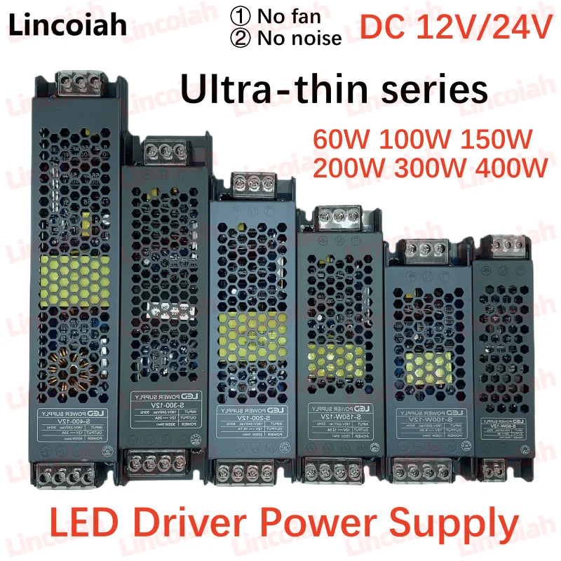 LED Power Supply Adapter - DC 12V 24V Transformer Driver for 60W-400W Lighting Systems