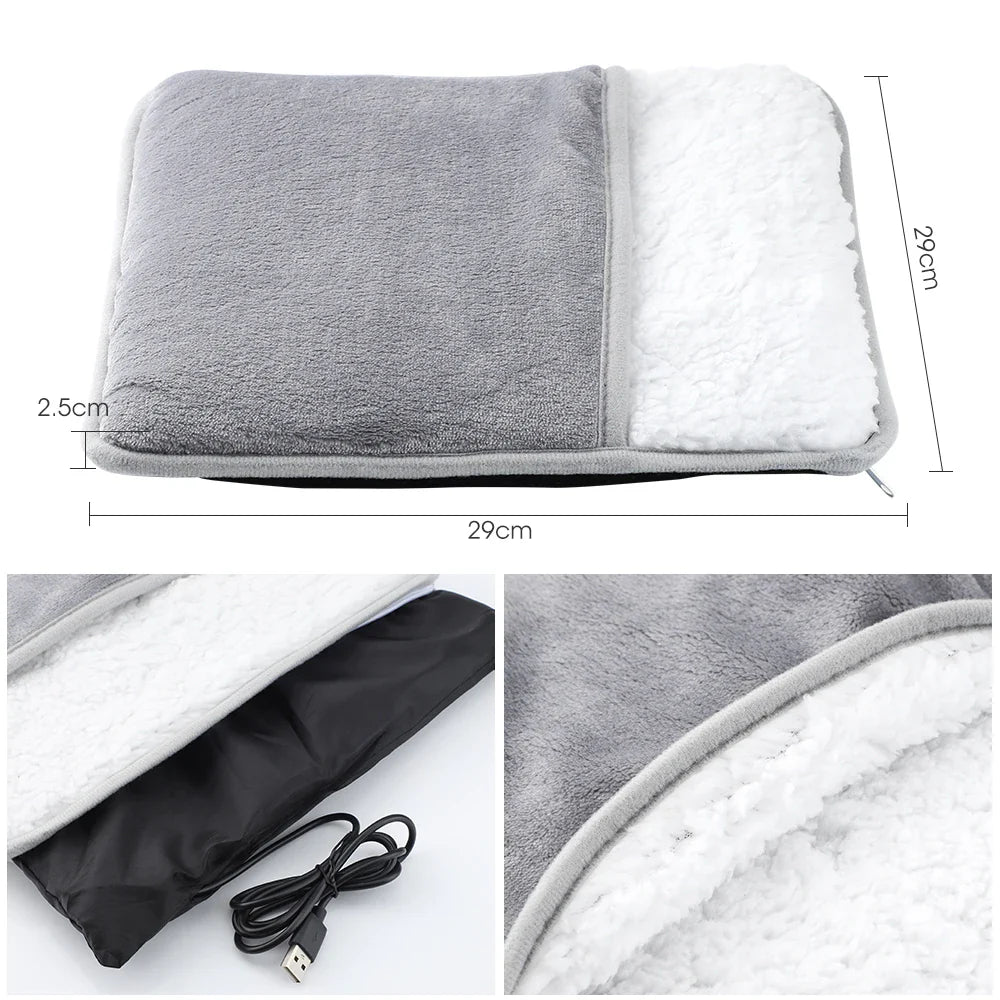 USB-Charged Electric Foot Heating Pad: Soft Plush, Washable Foot Warmer for Improved Sleep and Cozy Feet in Winter