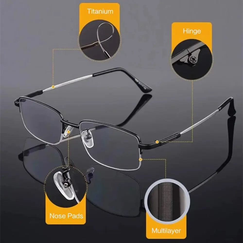Progressive Multifocal Computer Reading Glasses – Blue Light Blocking Titanium Alloy with Spring Hinge