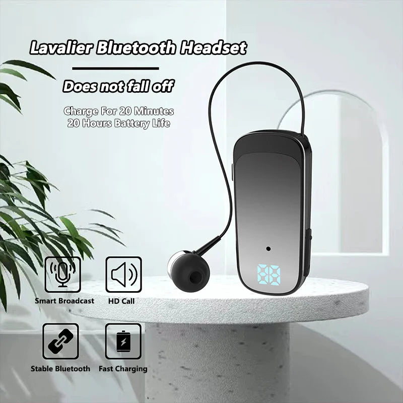 K65 K55 Lavalier Bluetooth 5.2 Headphones - 20 Hours Talk/Music Time, Noise Cancelling, LED Digital Display Wireless Headset