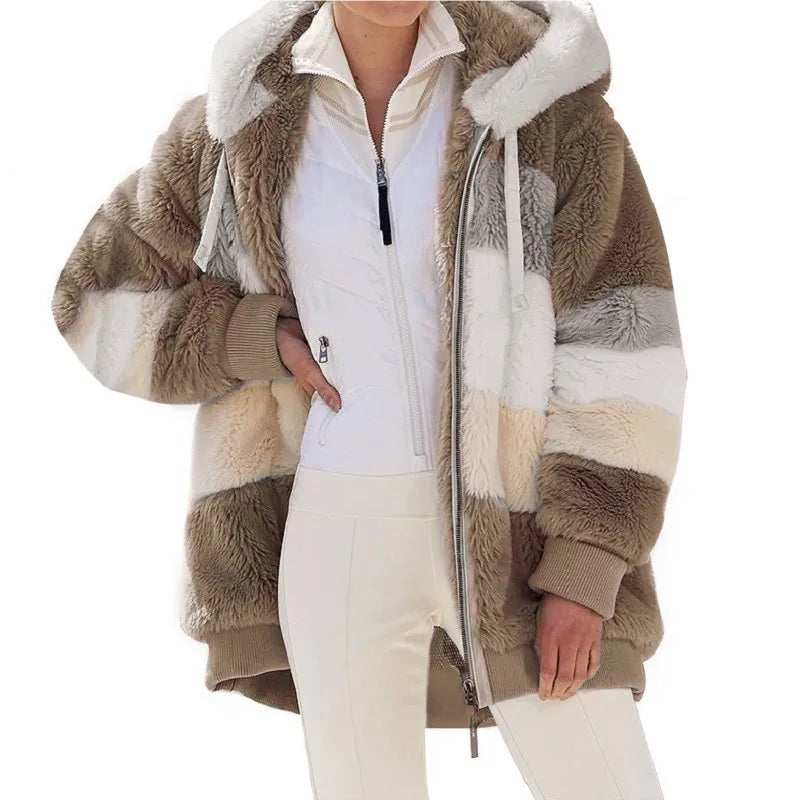 Oversized Jacket for Women – 2023 Autumn Winter Warm Plush Hooded Coat, Loose Fit Streetwear with Pockets