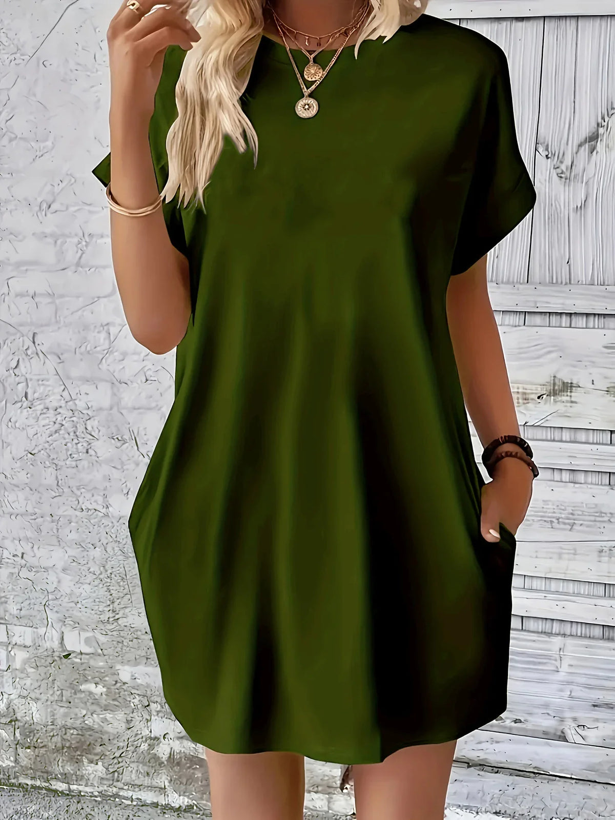 Women’s Plus Size Summer Casual Dress – Loose Fit Cross Faith Print Round Neck Short Sleeve Pocket T-Shirt Dress