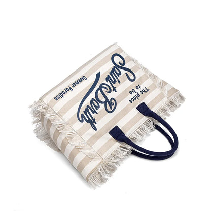SAINT BARTH Autumn Winter Plush Towel Bag – Women’s Large Capacity Striped Casual Handbag with Tassel