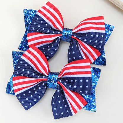 2Pcs USA Flag Bow Hair Clips – Patriotic Red White Blue Ribbon Barrettes for 4th of July Party Hair Accessories Women & Girls Festive Wear