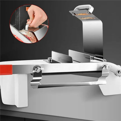 Manual Stainless Steel Frozen Meat Slicer - Kitchen Food Cutter with Automatic Meat Delivery and Nonslip Handle