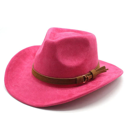 Unisex Black Suede Cowboy Hat – Western Gentleman Jazz Sombrero for Men & Women, Size 56-58cm
