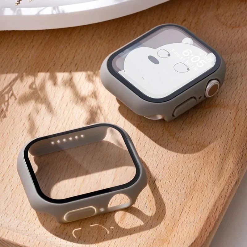 Tempered Glass Apple Watch Case - Full Screen Protector Cover for Series 9, 8, 7, 6, SE 45mm 44mm 41mm 40mm
