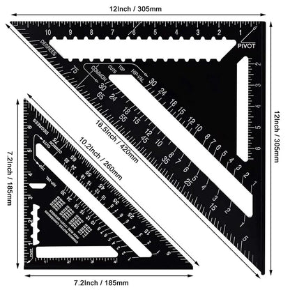 Metric Triangle Ruler for Woodworking | 7" & 12" Alloy Metal Carpenter Measuring Layout Tool