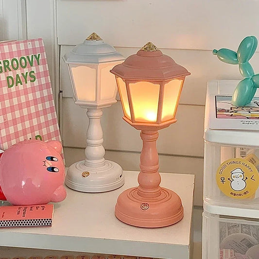Retro LED Desk Lamp - Mini Street Lamp Design Night Light and Desk Accessory for Kawaii Room Decor