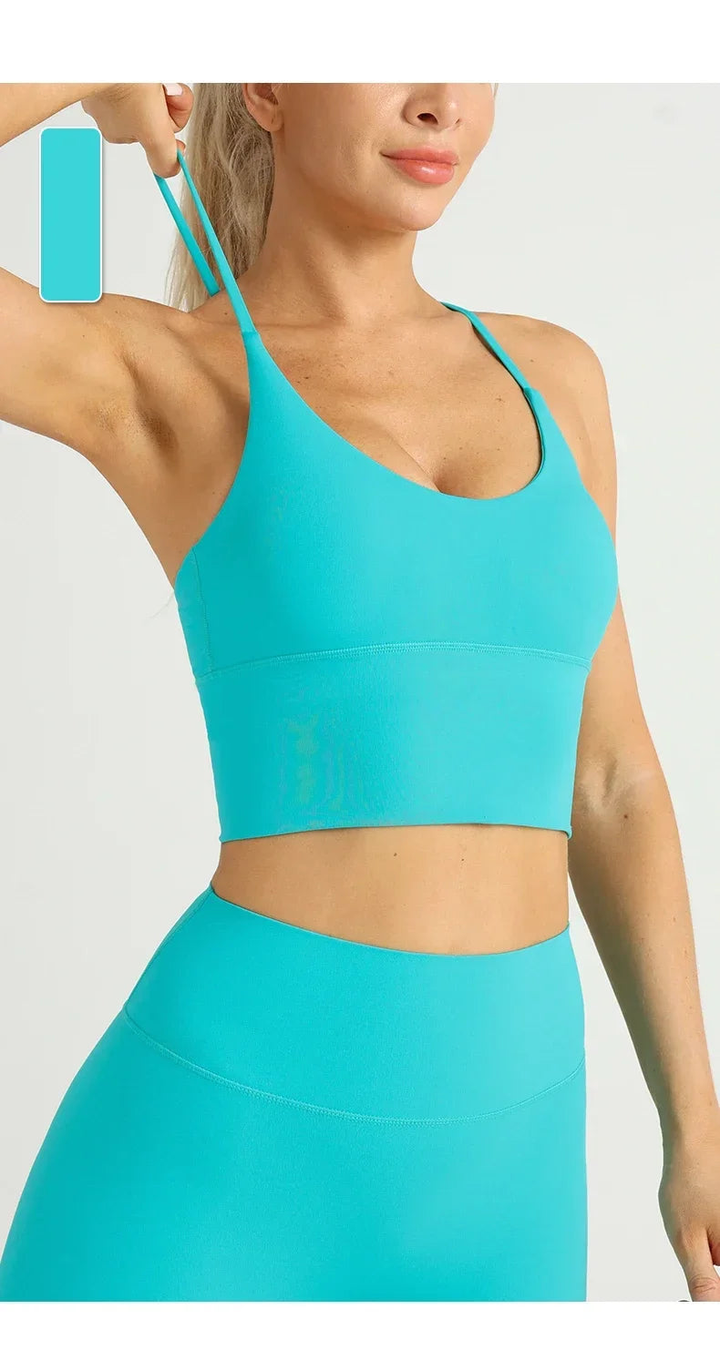 Solid Color Women’s Gym Yoga Sports Bra – Naked Feel, Sexy Cross Back Y-Shape Sling for Fitness, Jogging & Workout
