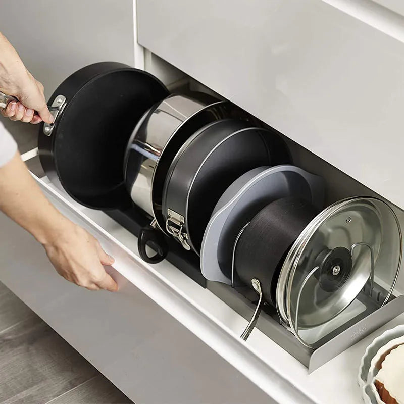 Stainless Steel Kitchen Cabinet Organizers: Expandable Rack for Pots, Pans, Cutting Boards & Cookware Shelf