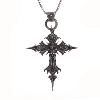 Gothic Skull Jesus Cross Necklace – Punk Catholic Amulet Jewelry for Men, Religious Pendant