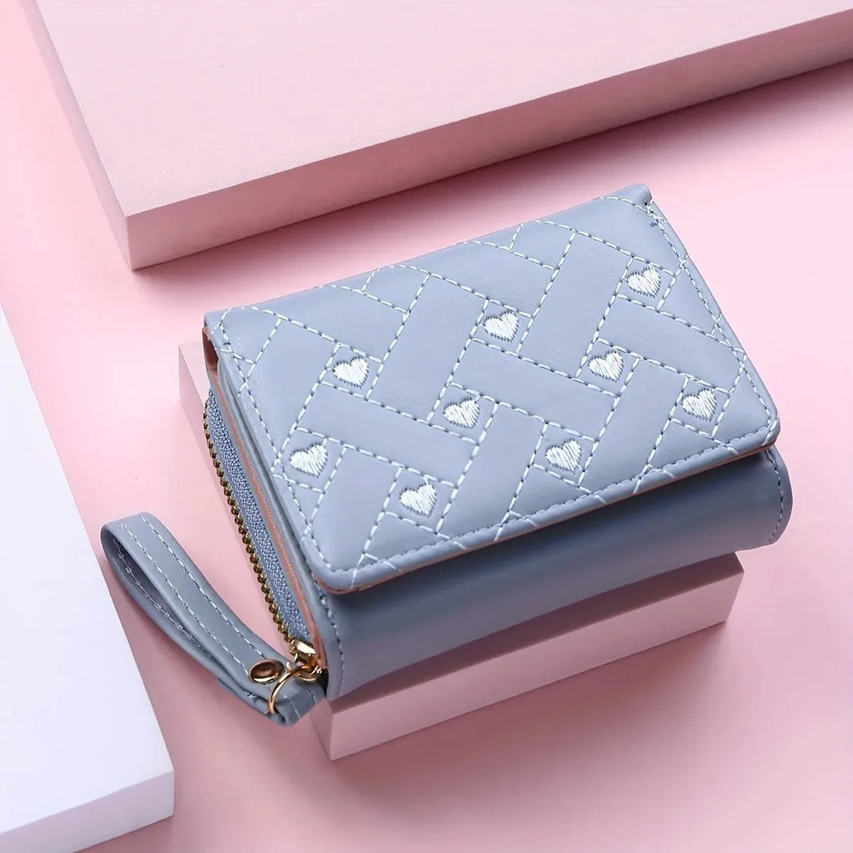 Women's Embroidered Love Zero Wallet - Large Capacity, Zipper and Buckle Closure, Fashionable Card Holder